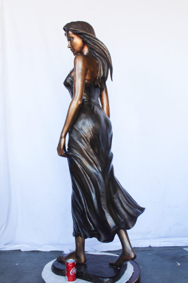 Peaceful woman in dress bronze statue -  Size: 17"L x 25"W x 67"H. - Image 8