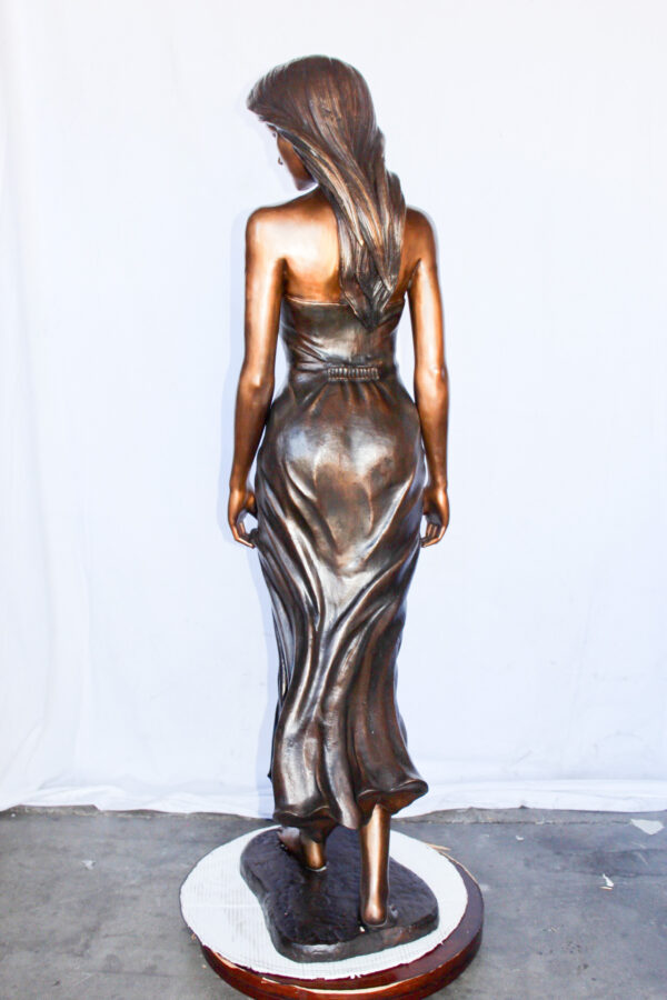 Peaceful woman in dress bronze statue -  Size: 17"L x 25"W x 67"H. - Image 9