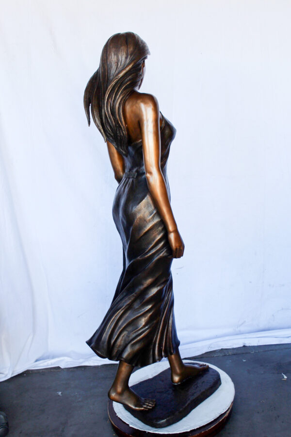 Peaceful woman in dress bronze statue -  Size: 17"L x 25"W x 67"H. - Image 10