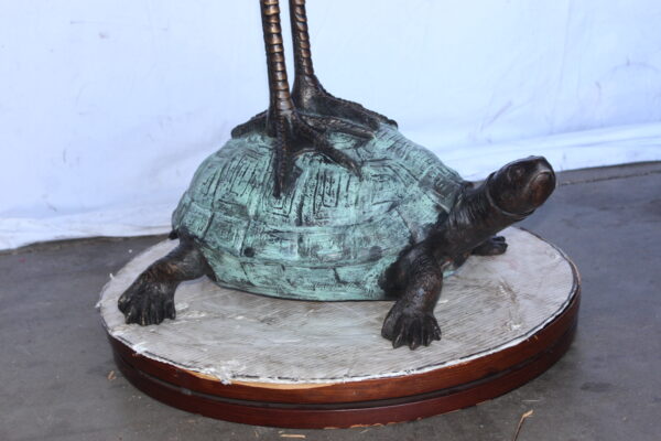Blue Heron perched on turtle bronze statue fountain -  Size: 21"x 16"x 64"H - Image 4