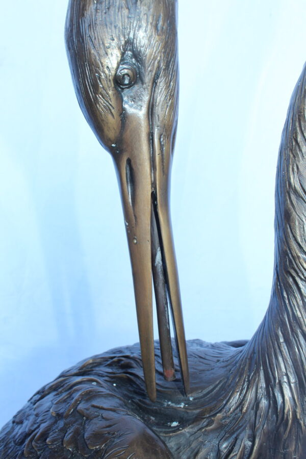 Blue Heron perched on turtle bronze statue fountain -  Size: 21"x 16"x 64"H - Image 10