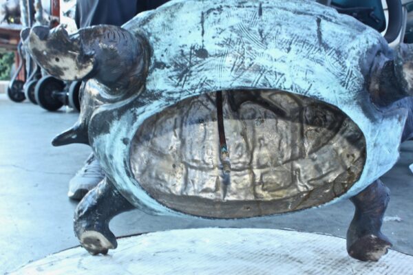 Blue Heron perched on turtle bronze statue fountain -  Size: 21"x 16"x 64"H - Image 13