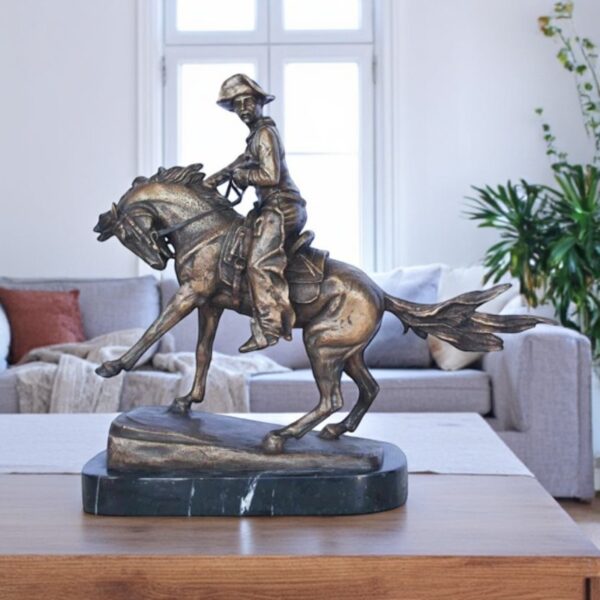 Remington replica Cowboy bronze statue -  Size: 5"L x 15"W x 13"H. - Image 2