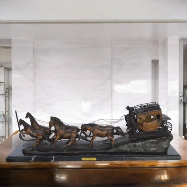 Stagecoach by M. Russell Replica Bronze Statue -  Size: 38"L x 10"W x 12"H. - Image 2