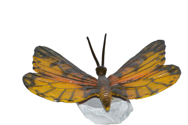 Orange Monarch butterfly bronze statue on a  rock - Size: 14"L x 16"W x 8"H. - Image 3