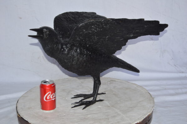 Raven with Open Wings Bronze Statue - Size: 16"L x 25"W x 15"H. - Image 5