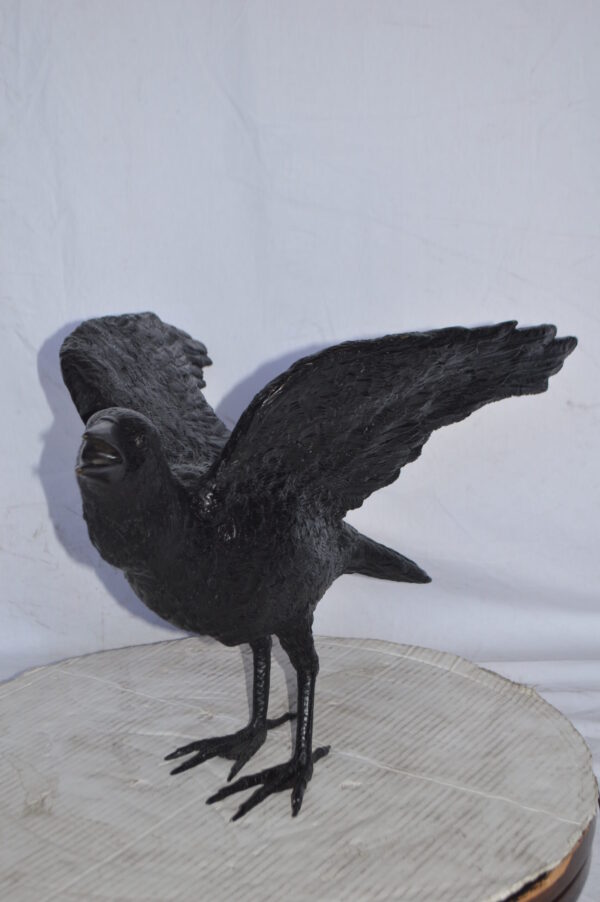 Raven with Open Wings Bronze Statue - Size: 16"L x 25"W x 15"H. - Image 6