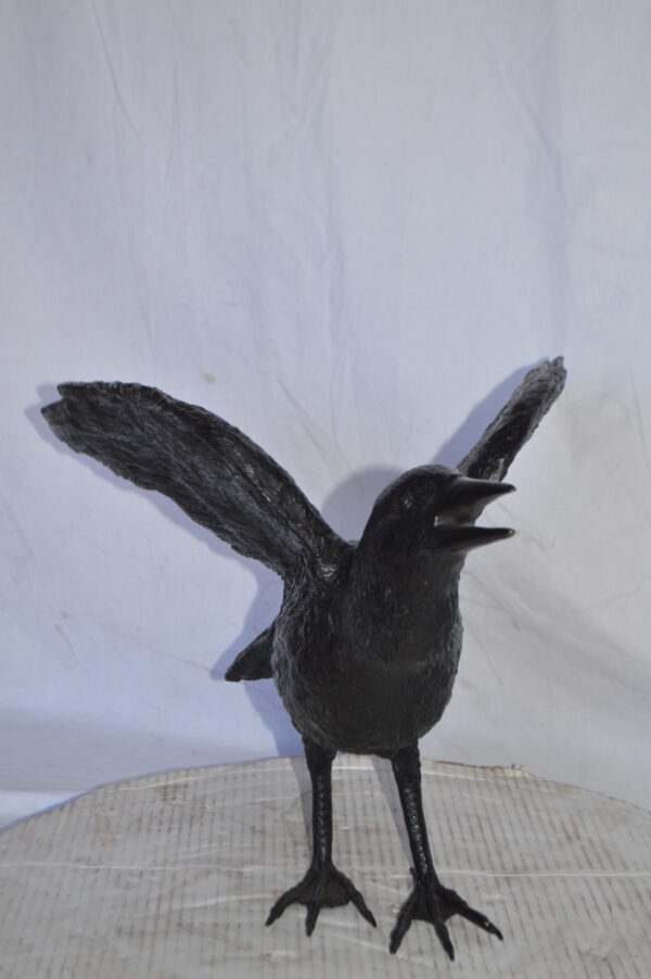 Raven with Open Wings Bronze Statue - Size: 16"L x 25"W x 15"H. - Image 7