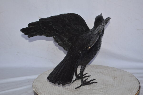 Raven with Open Wings Bronze Statue - Size: 16"L x 25"W x 15"H. - Image 9