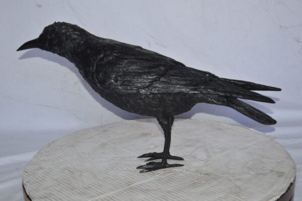 Raven with his head up Bronze Statue - Size: 23"L x 6"W x 13"H. - Image 4