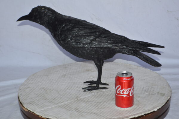 Raven with his head up Bronze Statue - Size: 23"L x 6"W x 13"H. - Image 5