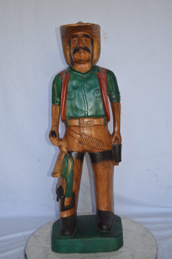Cowboy Made of Wood Statue - Large - Size: 6"L x 10"W x 31"H. - Image 3