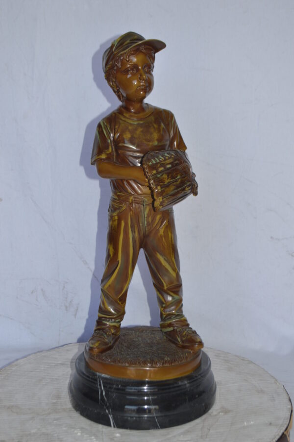 Young Baseball Pitcher Bronze Statue - Size: 12"L x 12"W x 28"H. - Image 3