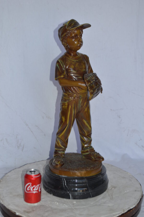 Young Baseball Pitcher Bronze Statue - Size: 12"L x 12"W x 28"H. - Image 4