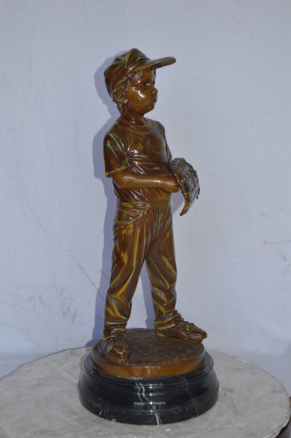 Young Baseball Pitcher Bronze Statue - Size: 12"L x 12"W x 28"H. - Image 5