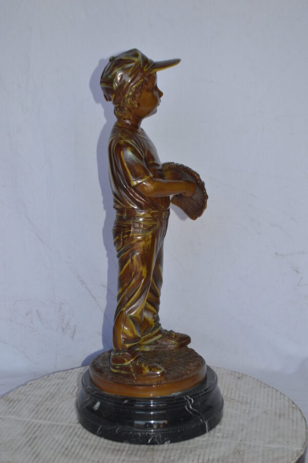 Young Baseball Pitcher Bronze Statue - Size: 12"L x 12"W x 28"H. - Image 6
