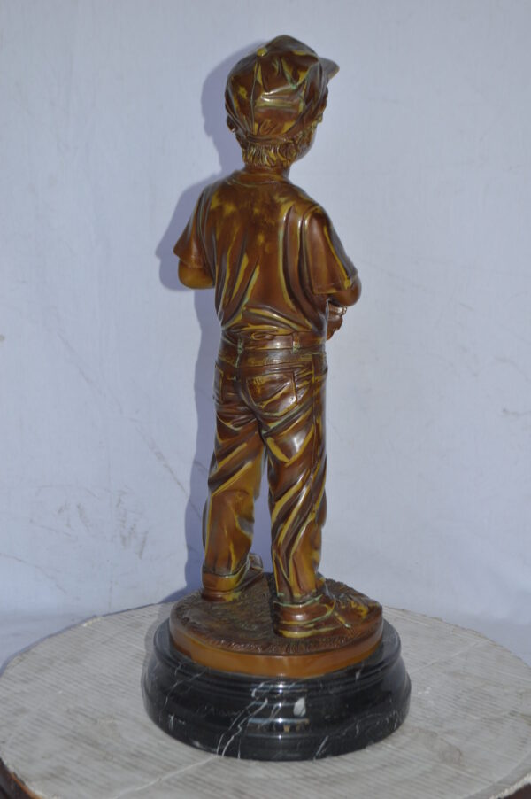 Young Baseball Pitcher Bronze Statue - Size: 12"L x 12"W x 28"H. - Image 7