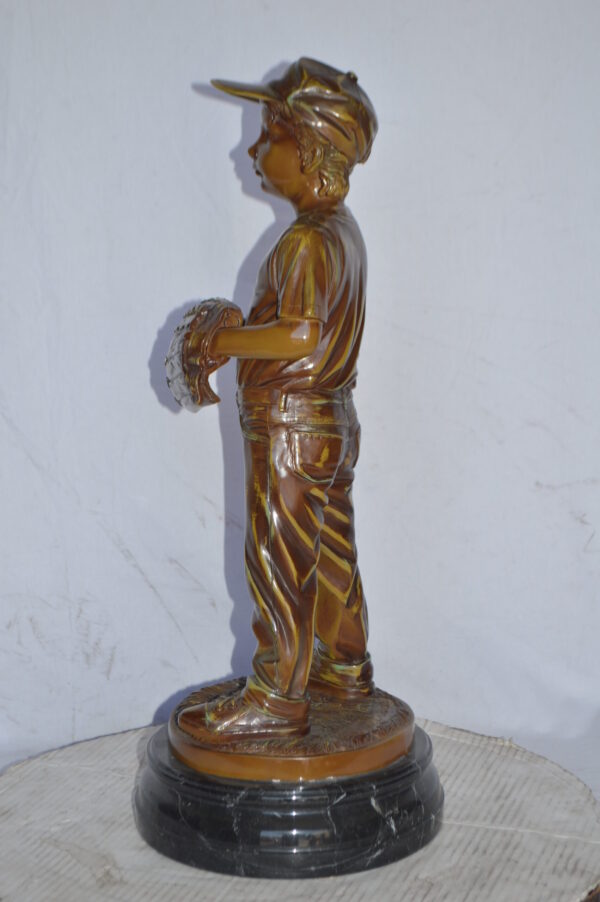 Young Baseball Pitcher Bronze Statue - Size: 12"L x 12"W x 28"H. - Image 10