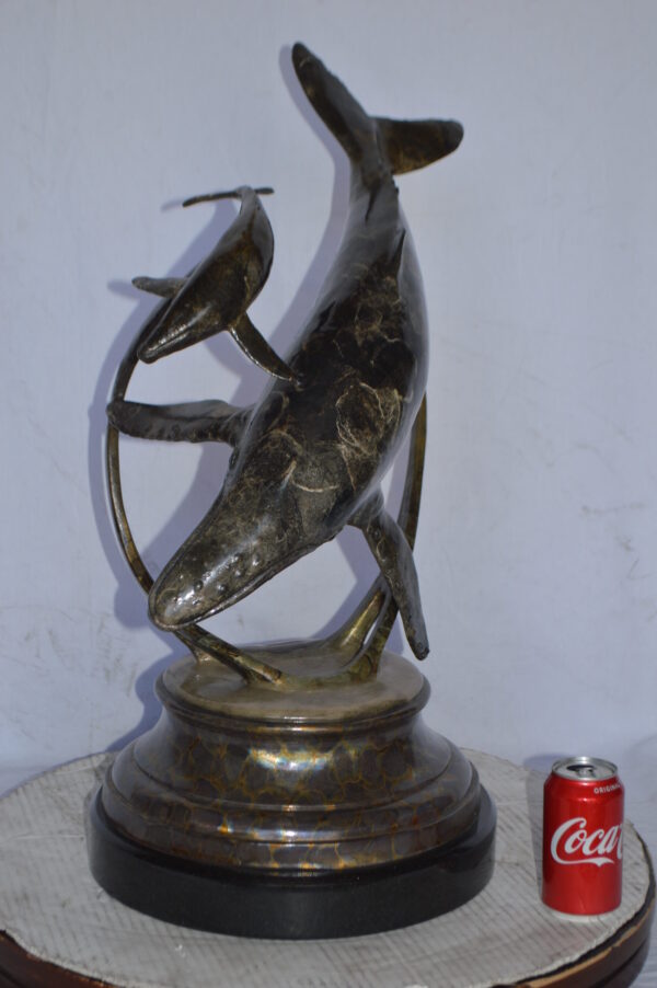 Tenderness Blue Whale Bronze Statue by J. Townsend - Size: 20"L x 14"W x 29"H. - Image 3