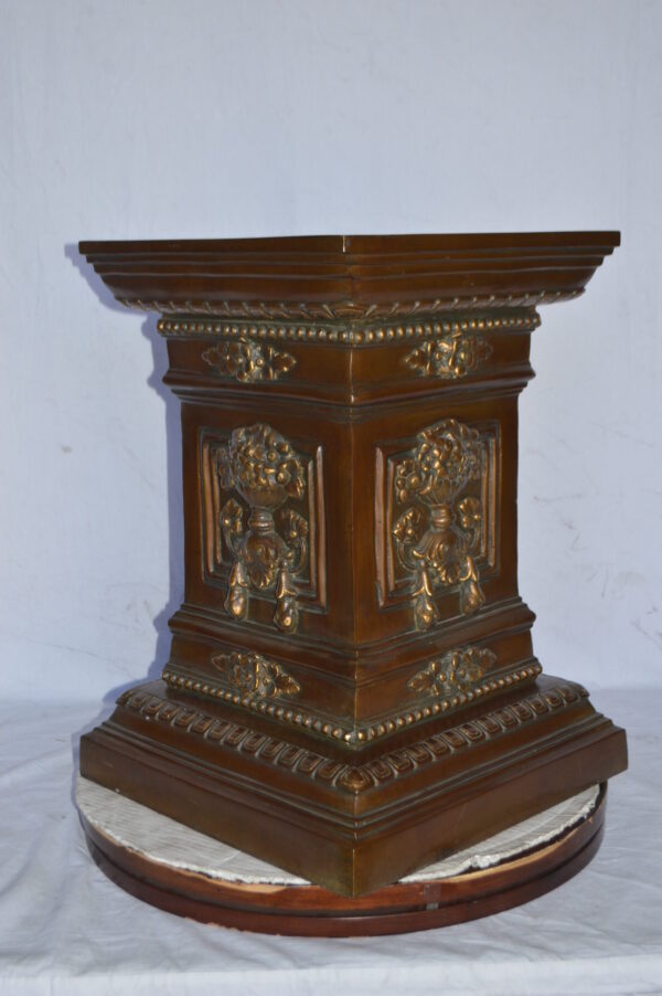 Detailed Large and Heavy Square Bronze Pedestal - Size: 18"L x 18"W x 24"H. - Image 5