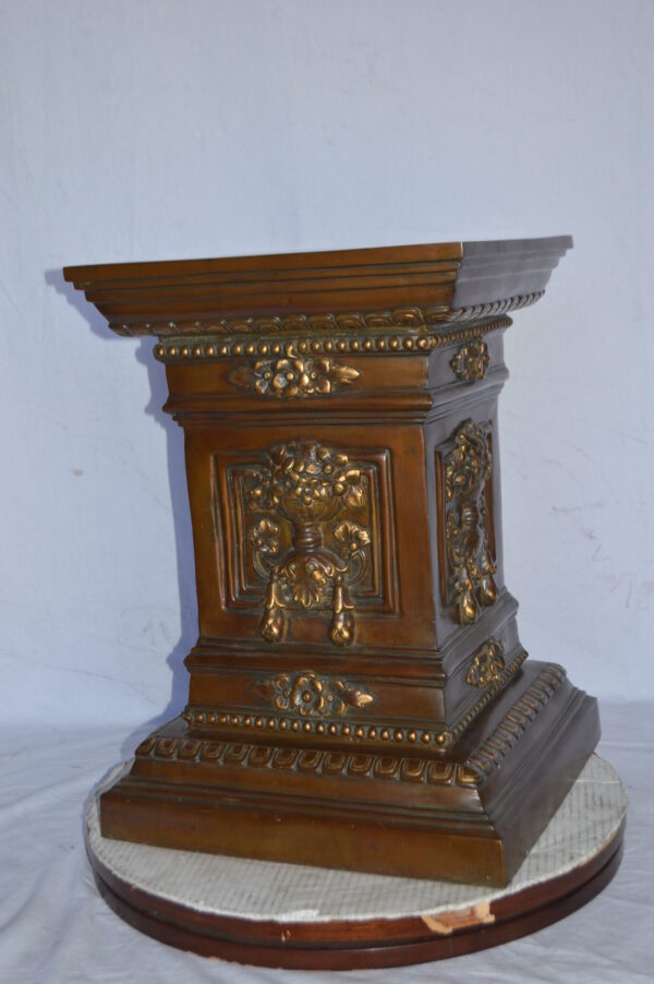 Detailed Large and Heavy Square Bronze Pedestal - Size: 18"L x 18"W x 24"H. - Image 6