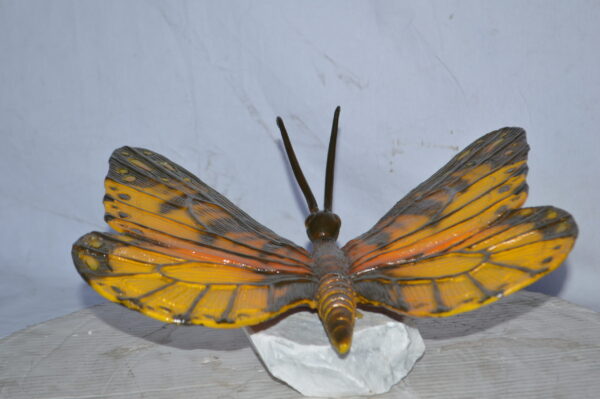 Orange Monarch butterfly bronze statue on a  rock - Size: 14"L x 16"W x 8"H. - Image 8