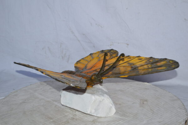 Orange Monarch butterfly bronze statue on a  rock - Size: 14"L x 16"W x 8"H. - Image 11