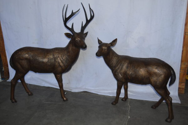 Pair of life size deer bronze statue - Size: 17"L x 44"W x 52"H. - Image 3