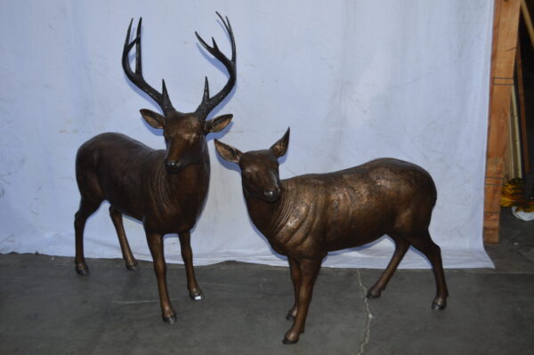 Pair of life size deer bronze statue - Size: 17"L x 44"W x 52"H. - Image 4