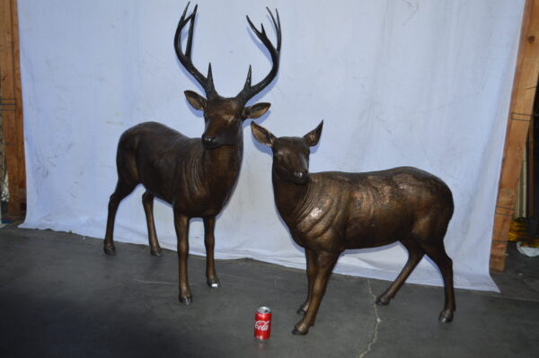 Pair of life size deer bronze statue - Size: 17"L x 44"W x 52"H. - Image 5