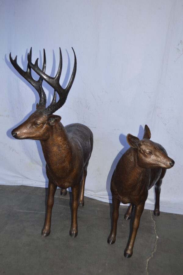 Pair of life size deer bronze statue - Size: 17"L x 44"W x 52"H. - Image 6