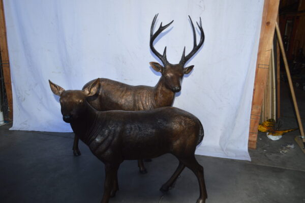 Pair of life size deer bronze statue - Size: 17"L x 44"W x 52"H. - Image 9
