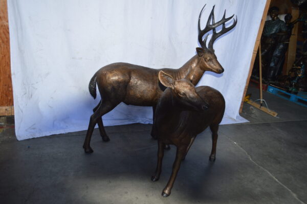 Pair of life size deer bronze statue - Size: 17"L x 44"W x 52"H. - Image 10