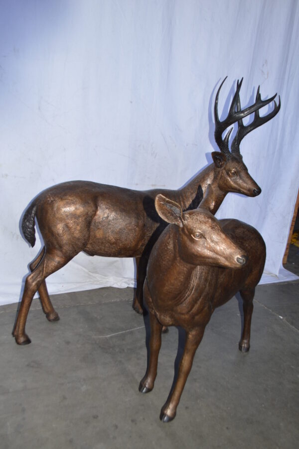 Pair of life size deer bronze statue - Size: 17"L x 44"W x 52"H. - Image 11