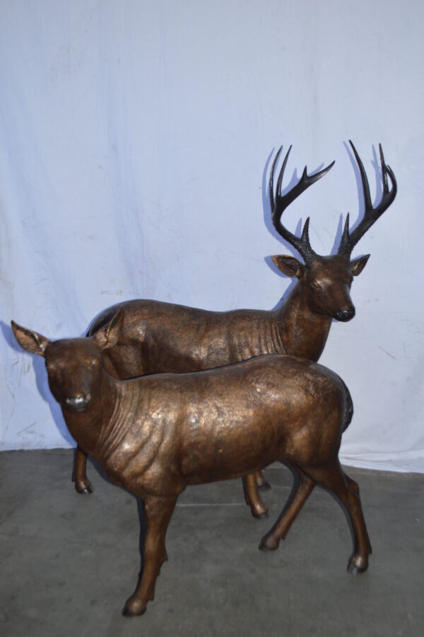 Pair of life size deer bronze statue - Size: 17"L x 44"W x 52"H. - Image 12