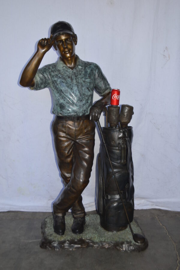 Golfer standing with his gear large bronze Statue - Size: 34"L x 21"W x 65"H. - Image 5