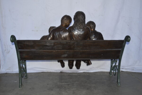 Mom and boys reading stories on bench bronze statue - Size: 53"L x 33"W x 39"H. - Image 9