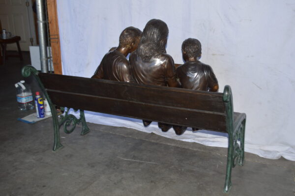 Mom and boys reading stories on bench bronze statue - Size: 53"L x 33"W x 39"H. - Image 11