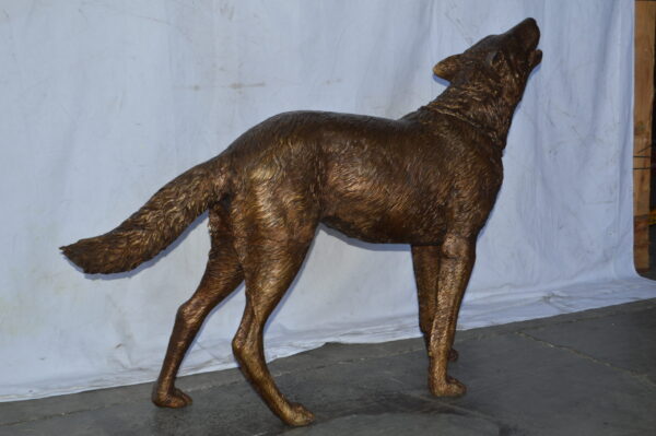 Wolf Standing and Howling Life Size Bronze Statue - Size: 45"L x 15"W x 34"H. - Image 4