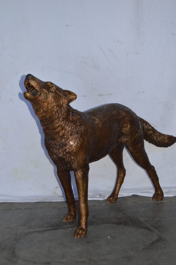 Wolf Standing and Howling Life Size Bronze Statue - Size: 45"L x 15"W x 34"H. - Image 9