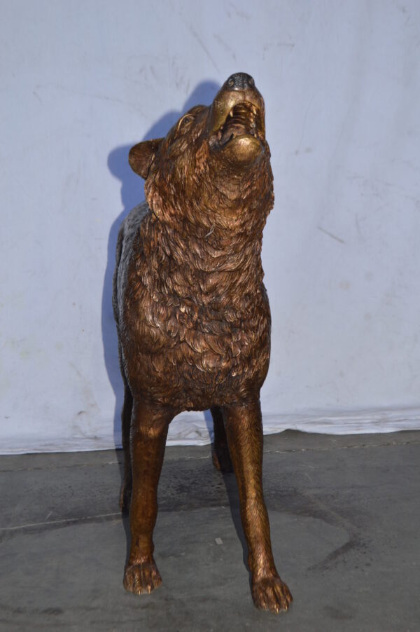 Wolf Standing and Howling Life Size Bronze Statue - Size: 45"L x 15"W x 34"H. - Image 10