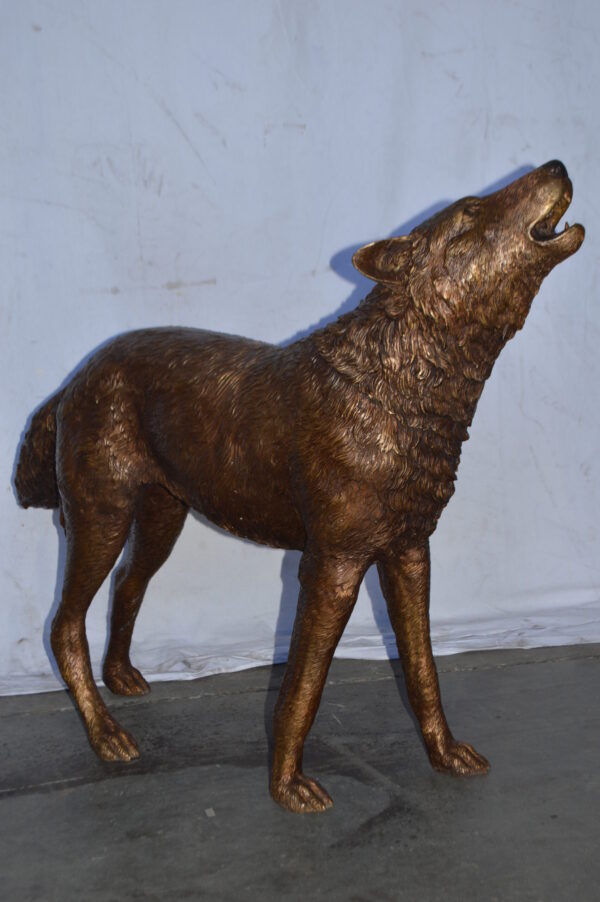 Wolf Standing and Howling Life Size Bronze Statue - Size: 45"L x 15"W x 34"H. - Image 11