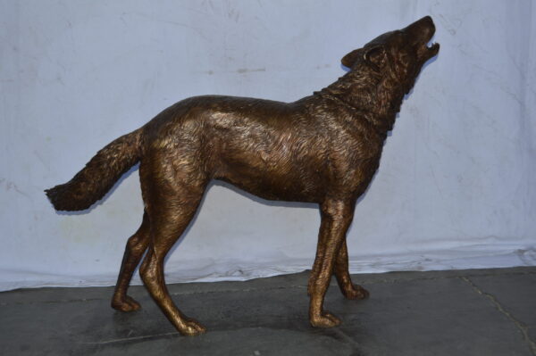 Wolf Standing and Howling Life Size Bronze Statue - Size: 45"L x 15"W x 34"H. - Image 12
