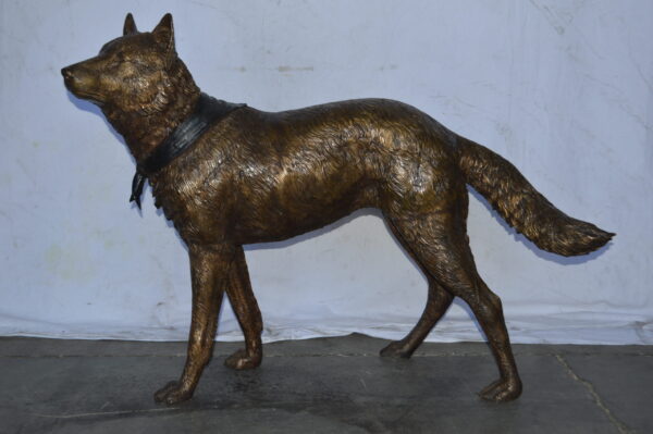 Wolf Standing Life Size Bronze Statue - Size: 45"L x 15"W x 33"H. - Image 3