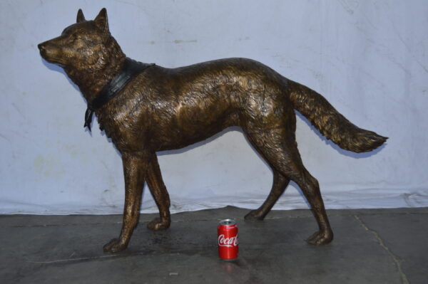 Wolf Standing Life Size Bronze Statue - Size: 45"L x 15"W x 33"H. - Image 4