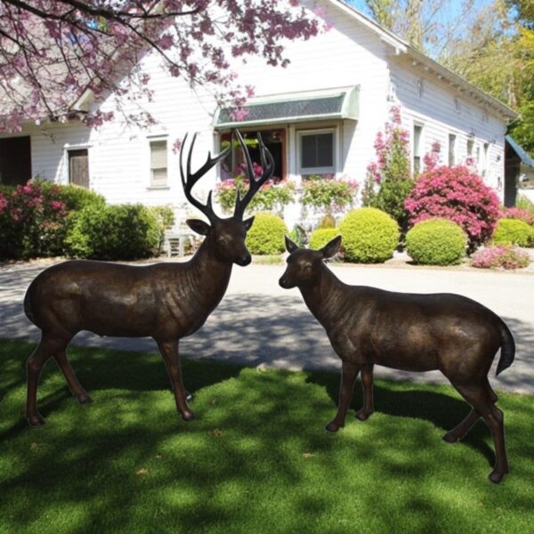 Pair of life size deer bronze statue - Size: 17"L x 44"W x 52"H. - Image 2