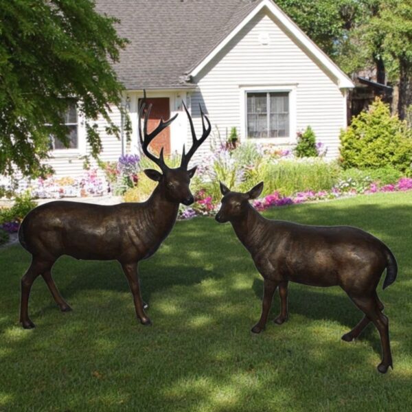 Pair of life size deer bronze statue - Size: 17"L x 44"W x 52"H. - Image 3