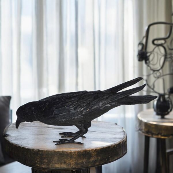 Raven with his head down Bronze Statue - Size: 22"L x 6"W x 11"H. - Image 3