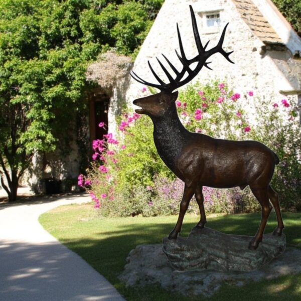 Standing Elk, life size bronze statue - Size: 42"L x 31"W x 77"H. - Image 3