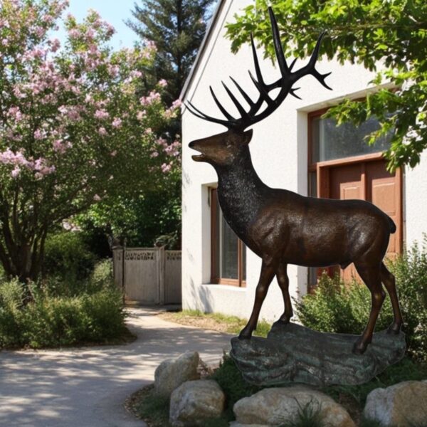 Standing Elk, life size bronze statue - Size: 42"L x 31"W x 77"H. - Image 3